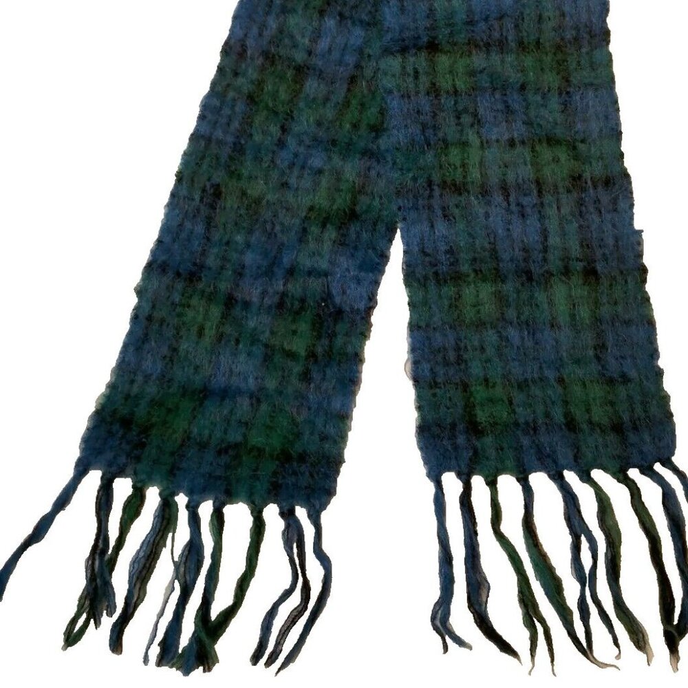 Creagaran Scarf South of Scotland Home Weavers Woven Blue Green Mohair Wool Blen